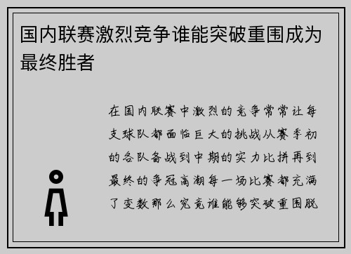 国内联赛激烈竞争谁能突破重围成为最终胜者