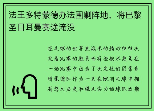 法王多特蒙德办法围剿阵地，将巴黎圣日耳曼赛途淹没